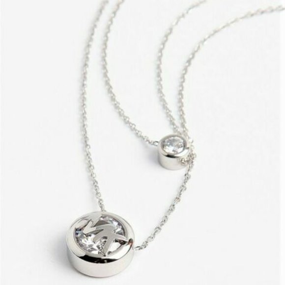 MICHAEL KORS Silver Two Row Crystal Logo Necklace - Picture 1 of 6
